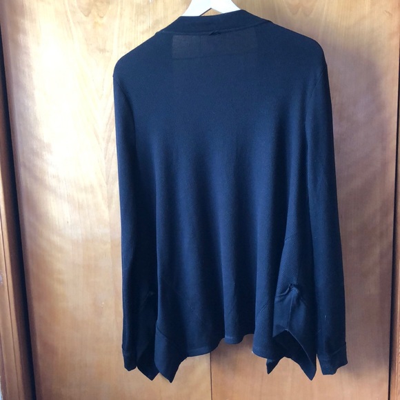 Ruff Hewn Waffle Knit Drape Front Cardigan Black L - Picture 2 of 4